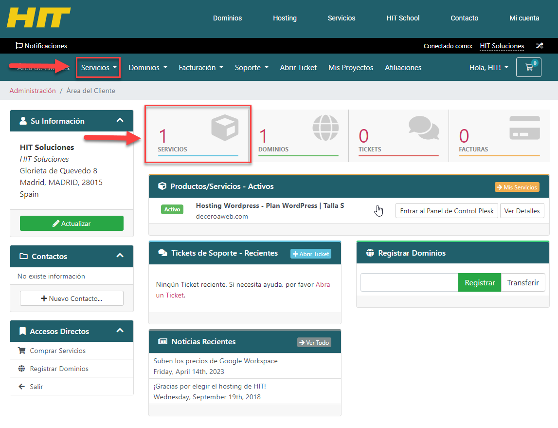 Acceso configuracion Hosting hit soluciones_2